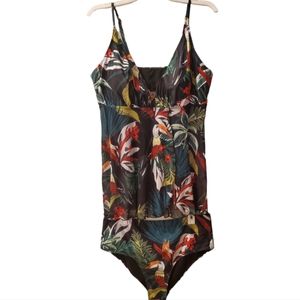 Plus Women's Tropical Print Bikini Swimsuit/Top & bottoms/ Green/ Black 3XL